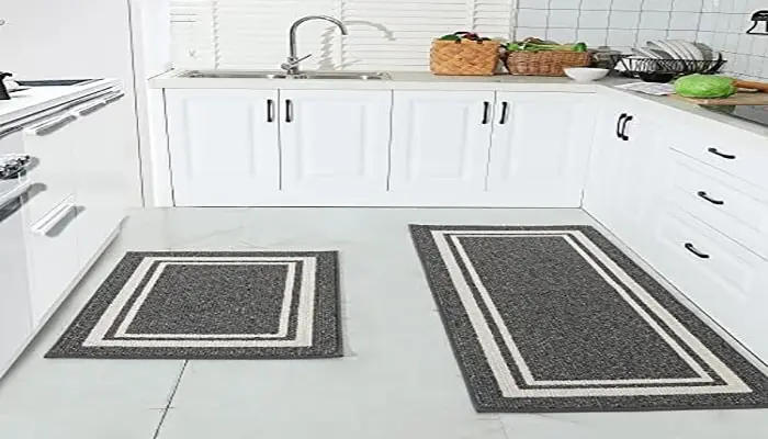 فرش آشپزخانه طوسی با کابینت سفید